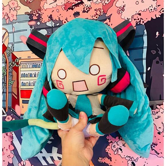 Official Hatsune Miku Stunned Face w/ Leek/Green Onion Plush SEGA - Picture 2 of 8